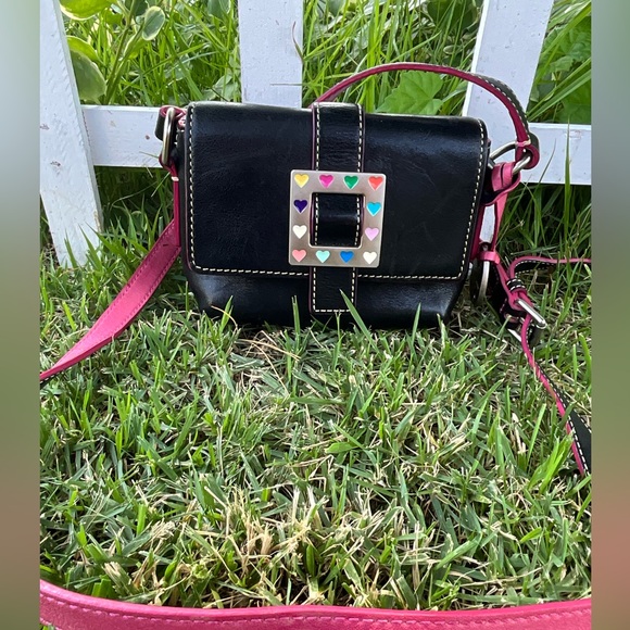 DOONEY & BOURKE Vintage Y2K Leather Crossbody Handbag Mini Heart Buckle Pink - Picture 1 of 16